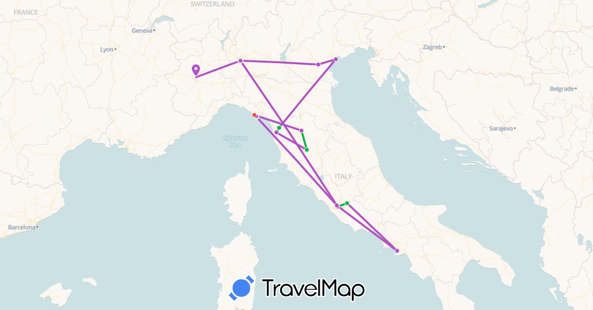 TravelMap itinerary: driving, bus, train, hiking in Italy, Vatican City (Europe)
